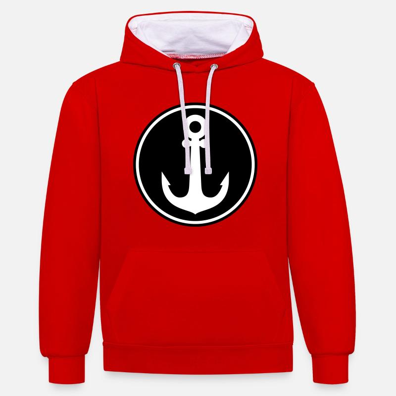 Anker Icon - Kontrast-Hoodie - Rot/Weiß