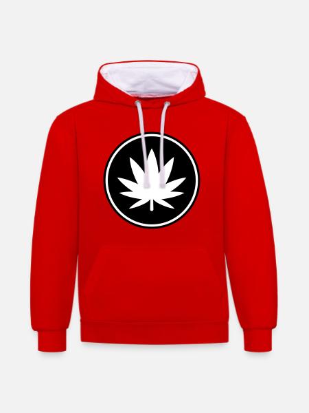 Hemp Leaf Icon - Contrast hoodie - red/white