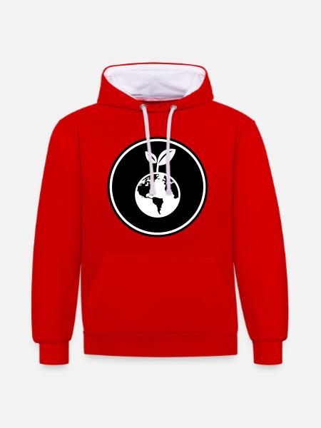 Planet Erde - Kontrast-Hoodie - Rot/Weiß