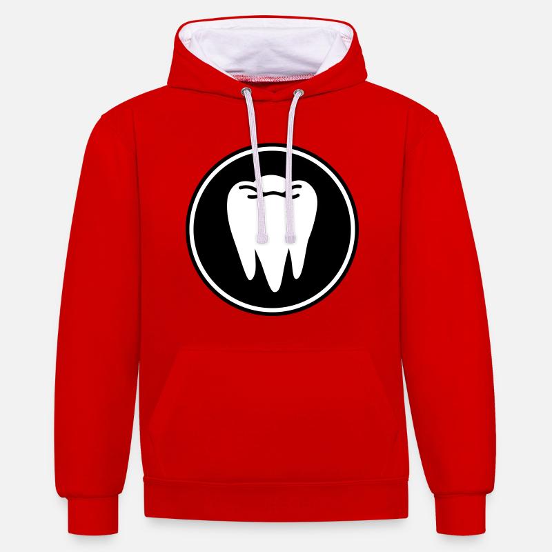Icône de dent - Sweat à capuche contrasté - rouge/blanc