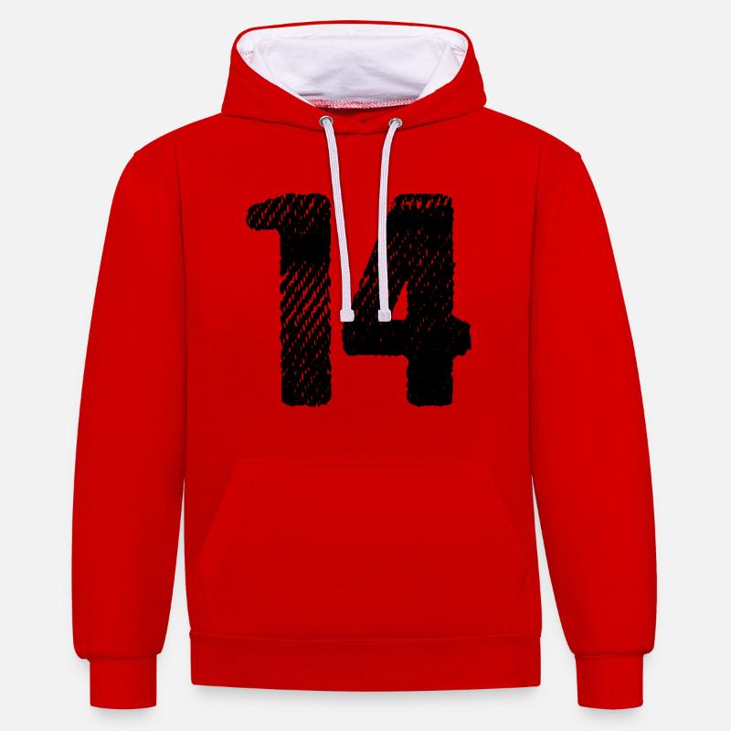 Maillot à 14 chiffres - Sweat à capuche contrasté - rouge/blanc