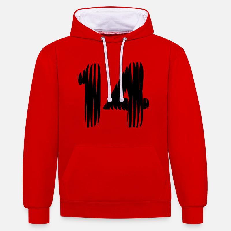 Maillot à 14 chiffres - Sweat à capuche contrasté - rouge/blanc