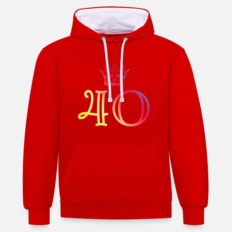 40 Couronne de numéros - Sweat à capuche contrasté - rouge/blanc