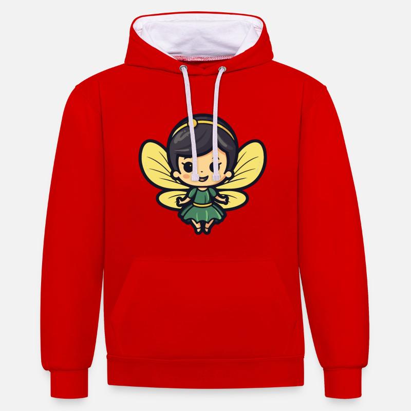 Fée Kawaii Mignon - Sweat à capuche contrasté - rouge/blanc