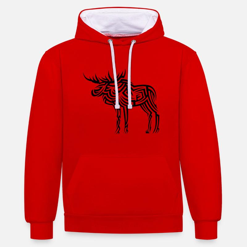 Tatouage tribal d’orignal - Sweat à capuche contrasté - rouge/blanc