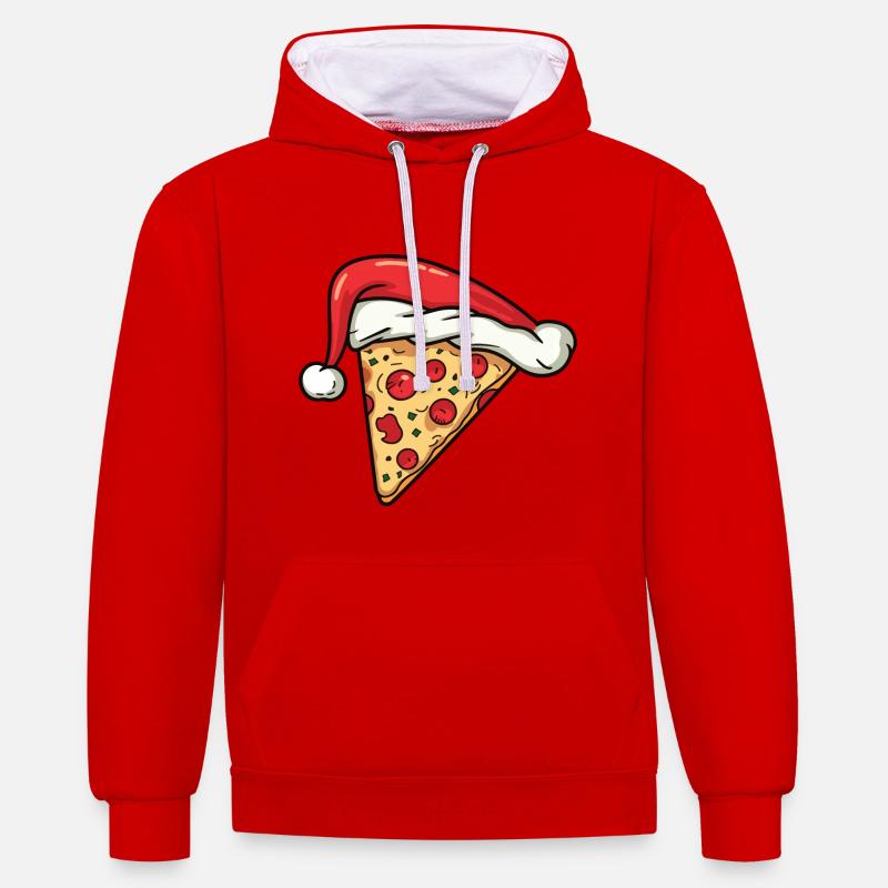 Pizza Nourriture de Noël - Sweat à capuche contrasté - rouge/blanc