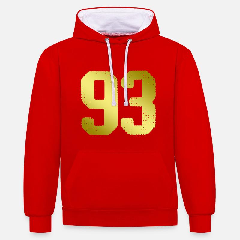 maillot numéro 93 - Sweat à capuche contrasté - rouge/blanc