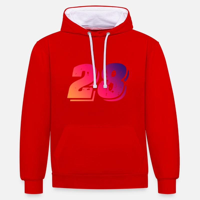 28 Symbole numérique - Sweat à capuche contrasté - rouge/blanc