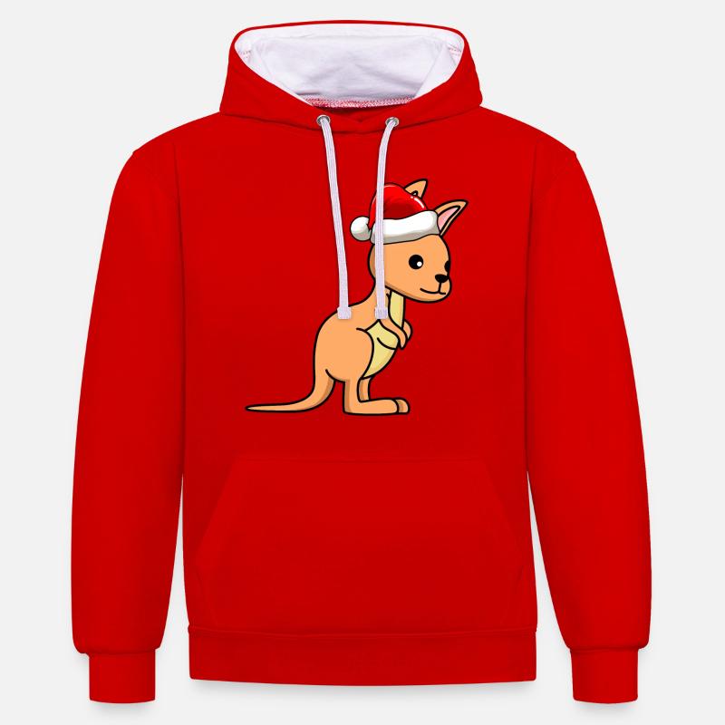 Kangaroo Comic Weihnachten - Kontrast-Hoodie - Rot/Weiß