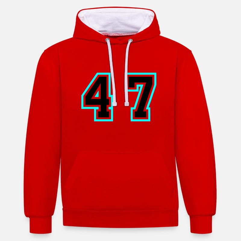 47 Symbole numérique - Sweat à capuche contrasté - rouge/blanc