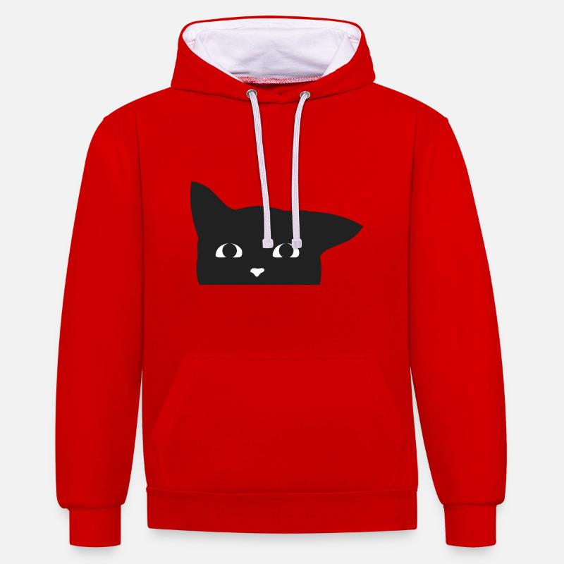 Chat - Sweat à capuche contrasté - rouge/blanc