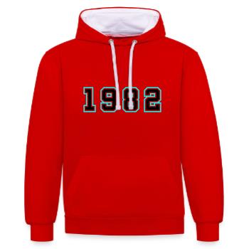 1982 Year Birthday - Contrast hoodie - red/white - Front - Liana (172cm) & Jaron (178cm)