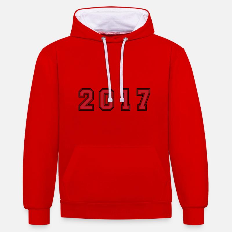 Numéro de l’année 2017 - Sweat à capuche contrasté - rouge/blanc
