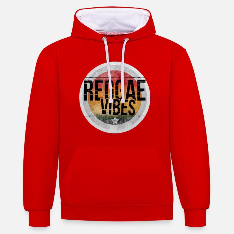 Ambiance reggae, design rétro - Sweat à capuche contrasté - rouge/blanc