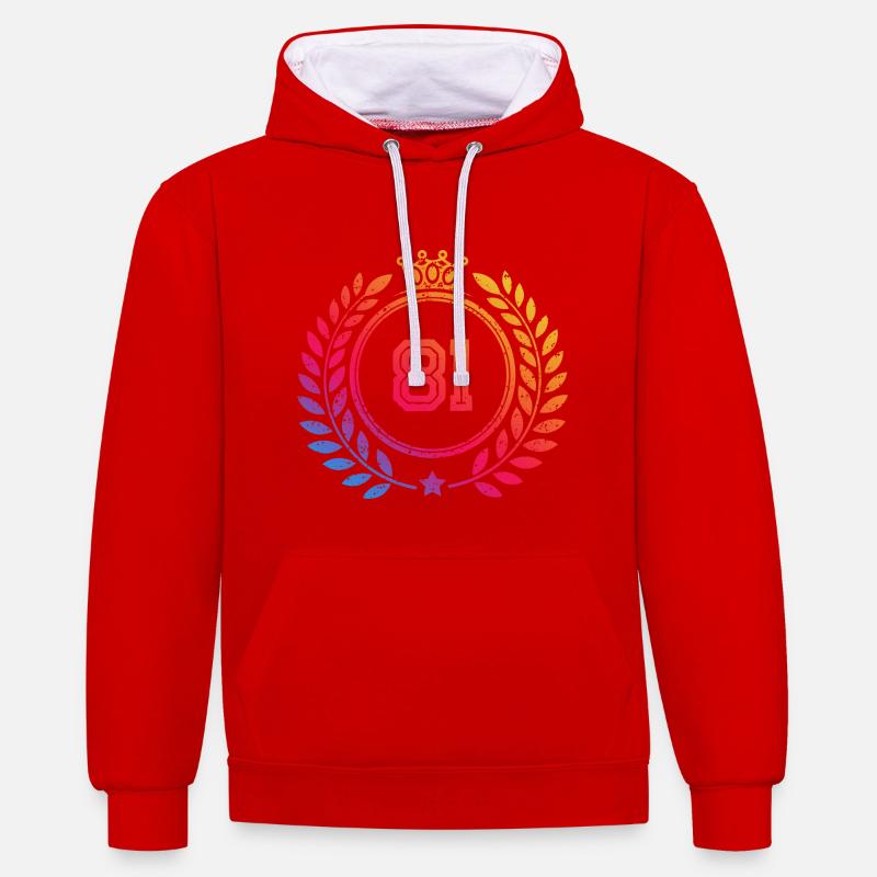 81 Couronne numérique - Sweat à capuche contrasté - rouge/blanc