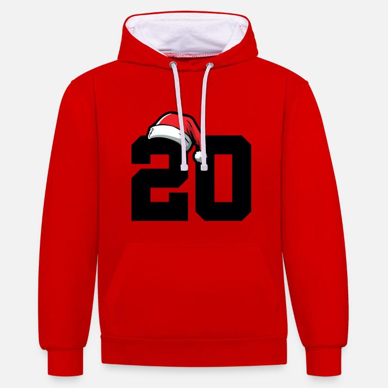 20 Numéro Noël - Sweat à capuche contrasté - rouge/blanc