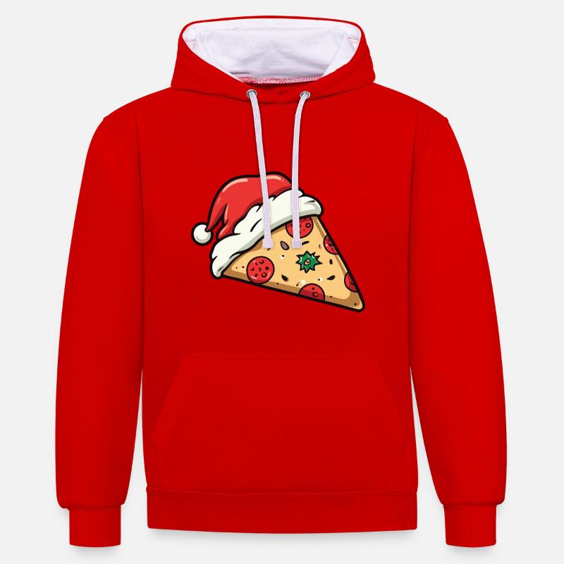 Pizza Nourriture de Noël - Sweat à capuche contrasté - rouge/blanc