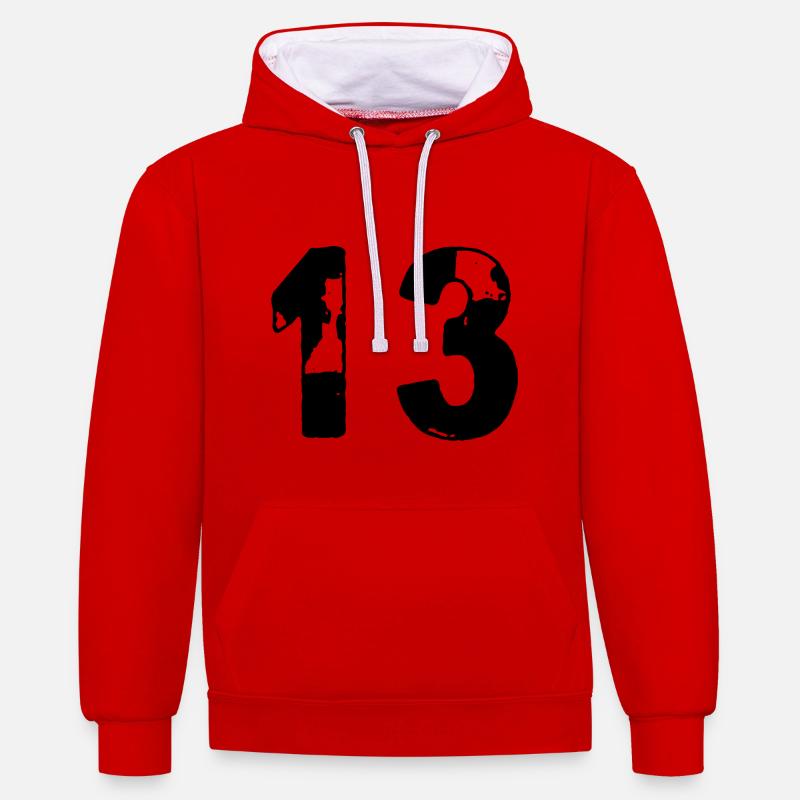13 Maillot numéro - Sweat à capuche contrasté - rouge/blanc
