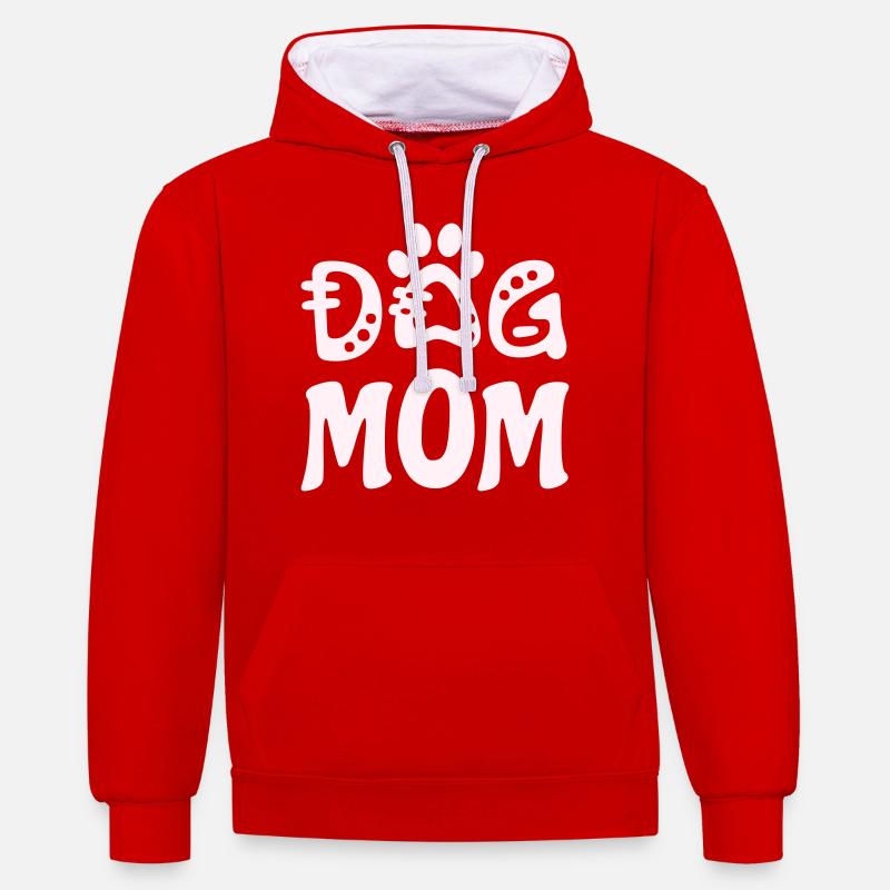Maman chien - Sweat à capuche contrasté - rouge/blanc