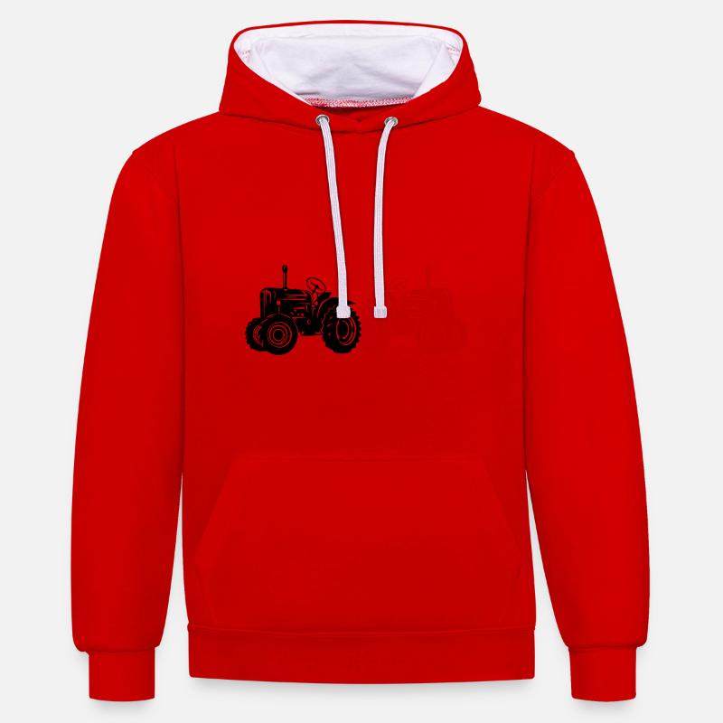 Traktor Bauer Farmer Symbol - Kontrast-Hoodie - Rot/Weiß
