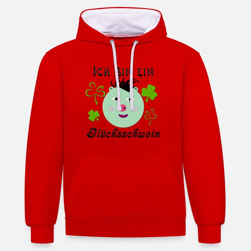 Glücksschwein - Sweat à capuche contrasté - rouge/blanc
