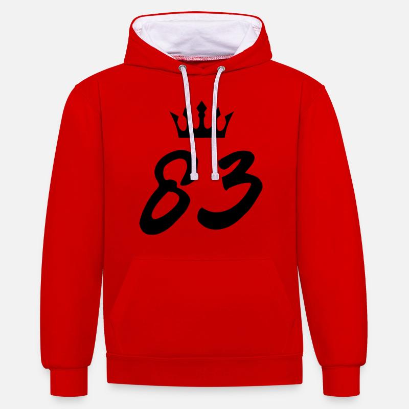 83 Couronne numérique - Sweat à capuche contrasté - rouge/blanc