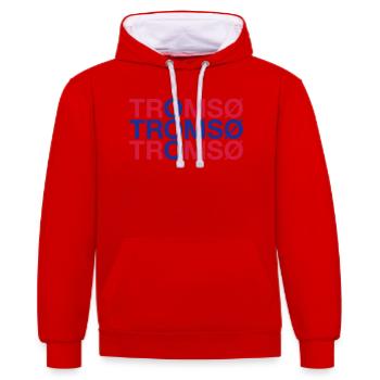 TROMSO Norway Norwegen Norge Norwegische Flagge - Kontrast-Hoodie - Rot/Weiß - Vorne - Liana (172cm) & Jaron (178cm)