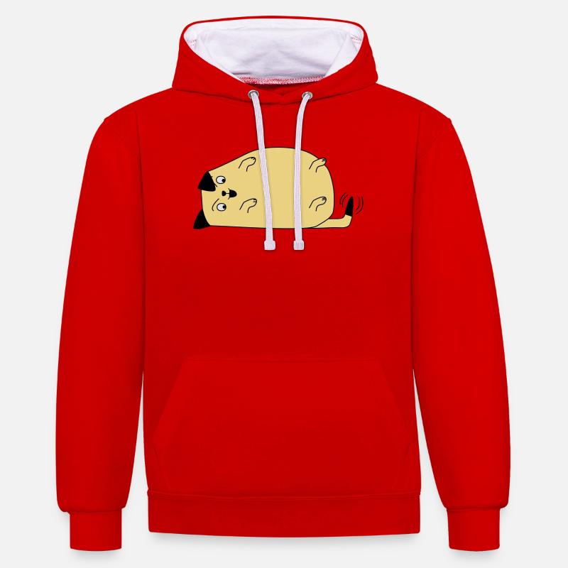 Chien regarde sa queue - Sweat à capuche contrasté - rouge/blanc