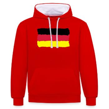 schwarz rot gold Deutschland Fahne Germany - Kontrast-Hoodie - Rot/Weiß - Vorne - Liana (172cm) & Jaron (178cm)