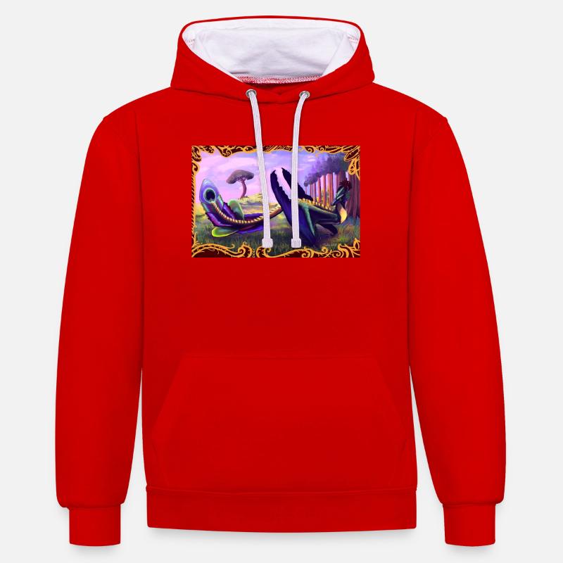 Dinosaure - Sweat à capuche contrasté - rouge/blanc