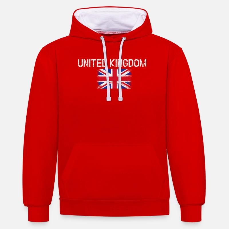 Impression du drapeau vieilli du Royaume-Uni - Sweat à capuche contrasté - rouge/blanc