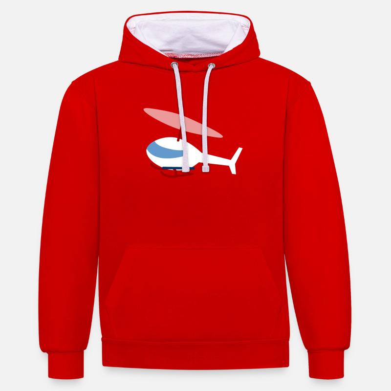 Hélicoptère blanc - Sweat à capuche contrasté - rouge/blanc