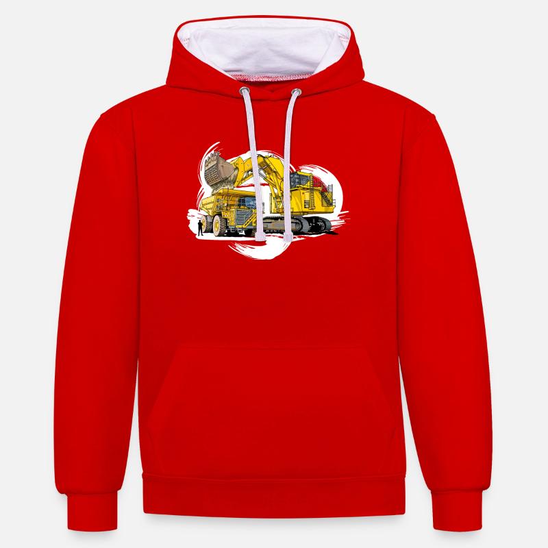 Méga machines sur le chantier - Sweat à capuche contrasté - rouge/blanc