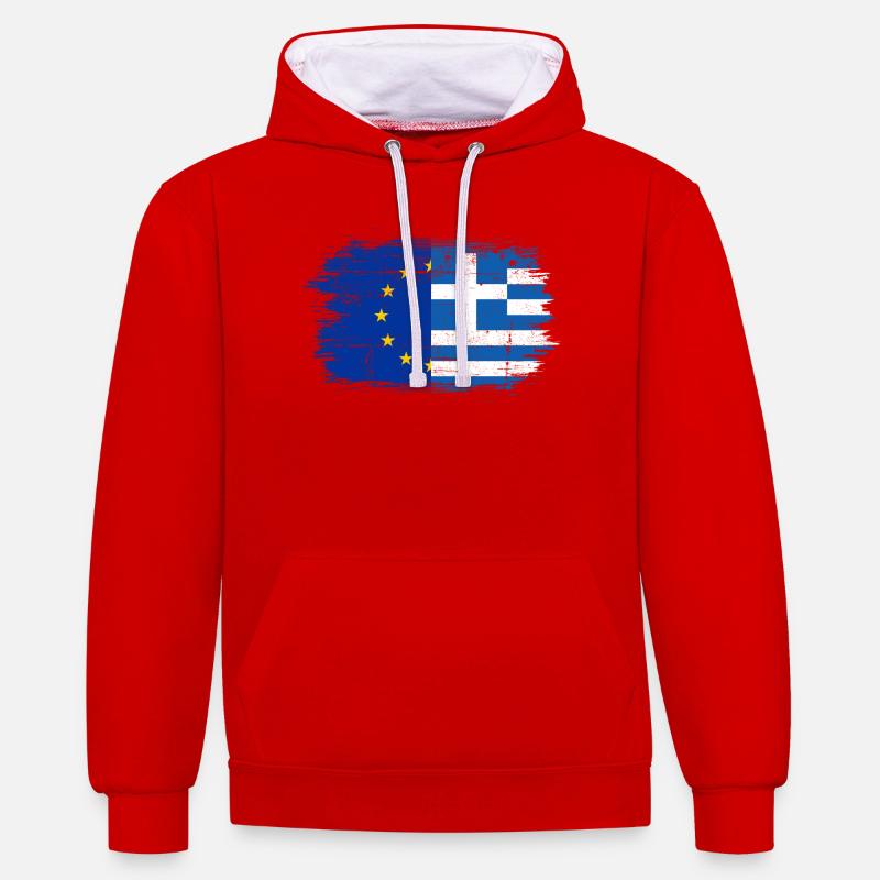 Fusion du drapeau GrecoEU - Sweat à capuche contrasté - rouge/blanc