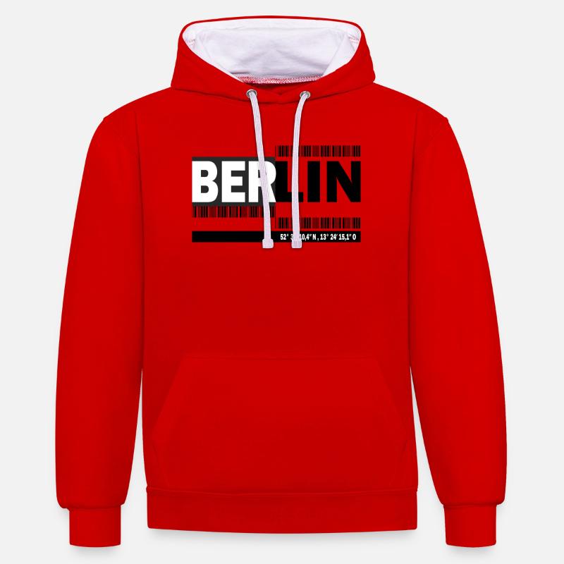BERLIN - code-barres - Sweat à capuche contrasté - rouge/blanc