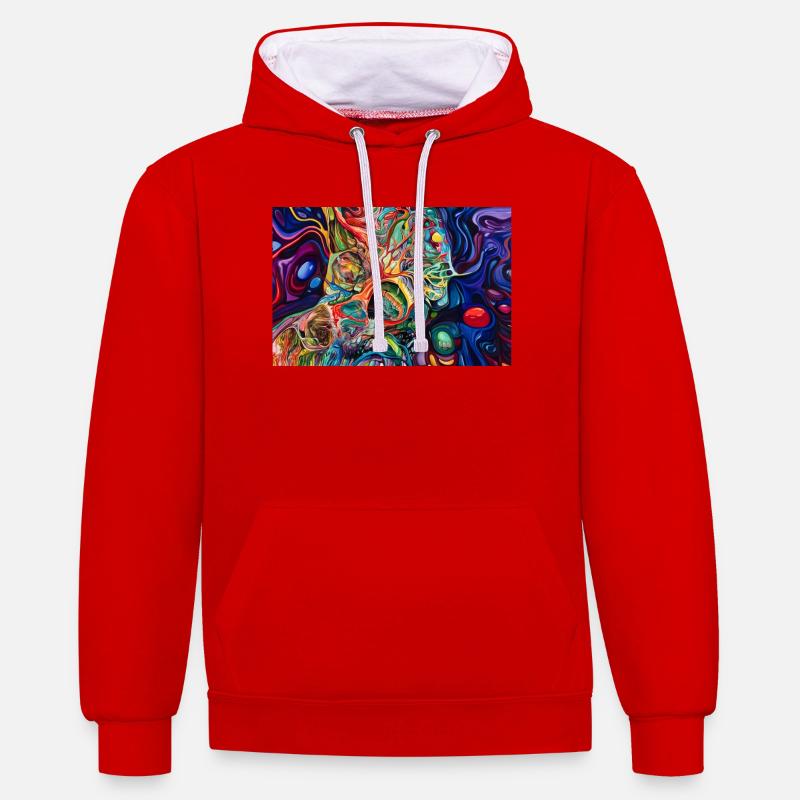 Art fluide du crâne chromatique - Sweat à capuche contrasté - rouge/blanc