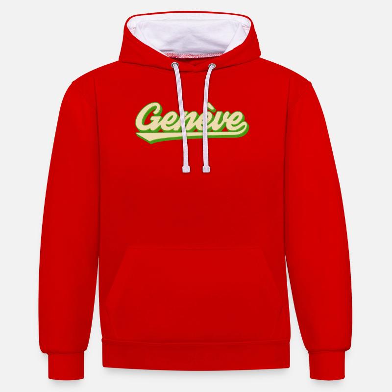 Genève Retro Script Lime - Sweat à capuche contrasté - rouge/blanc