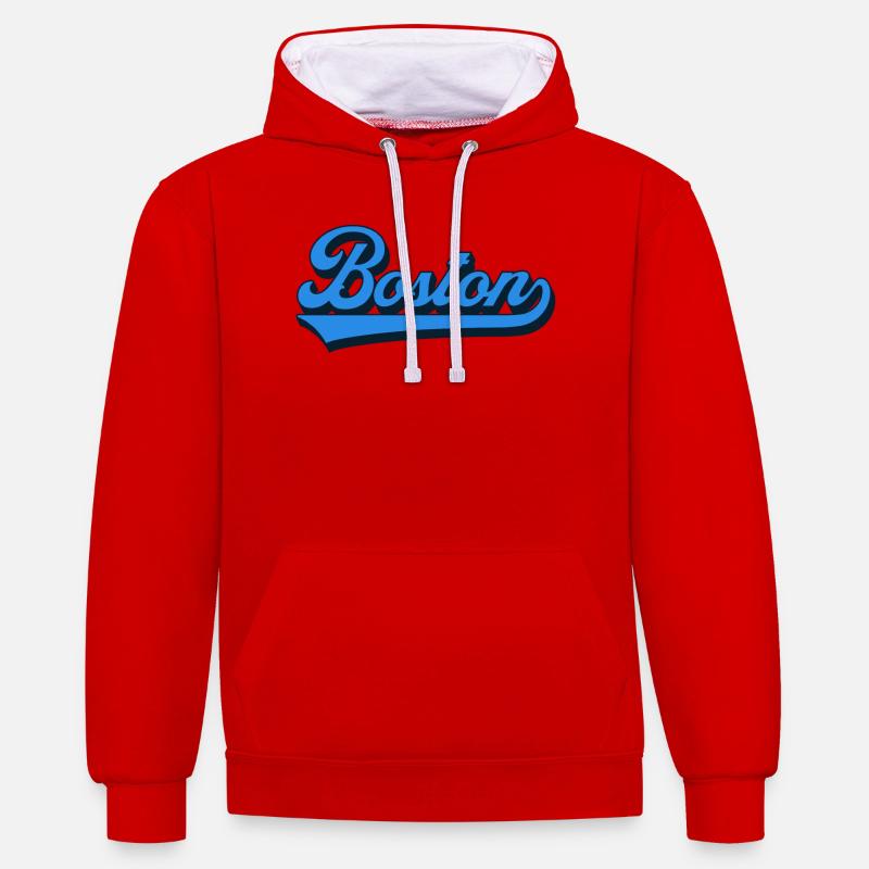 Boston Blue Script Rétro - Sweat à capuche contrasté - rouge/blanc