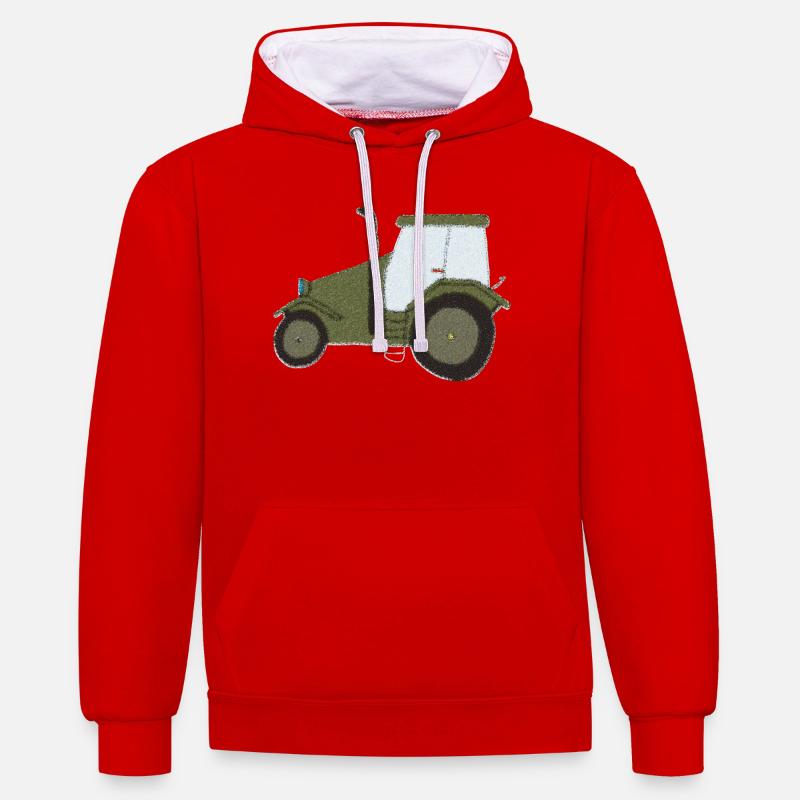 traktor oldtimer impressionismus - Kontrast-Hoodie - Rot/Weiß