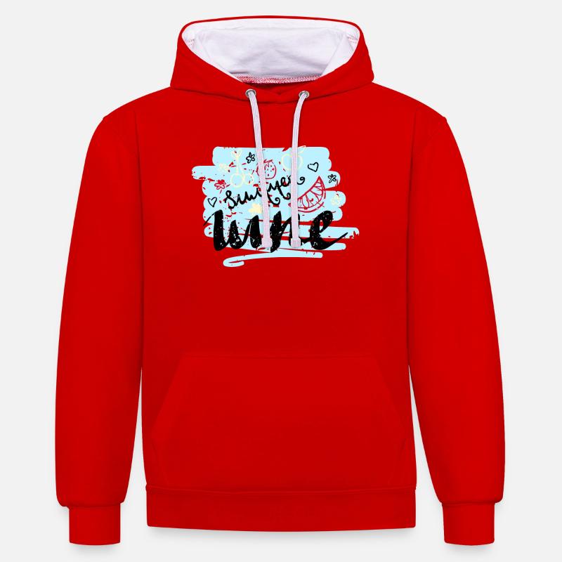 Sommer Scribble Früchte - Kontrast-Hoodie - Rot/Weiß