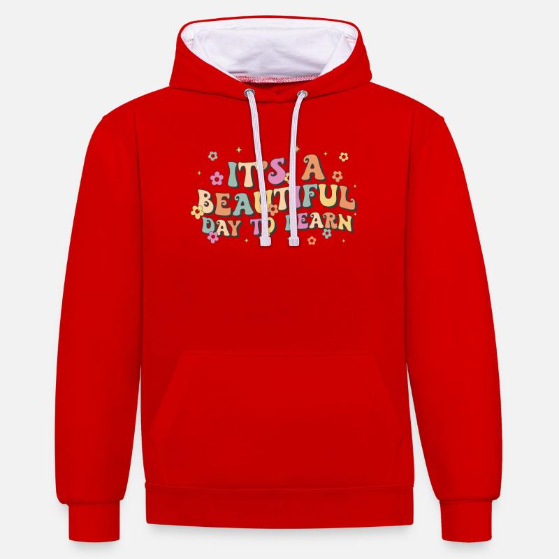 C’est une belle journée pour apprendre - Sweat à capuche contrasté - rouge/blanc
