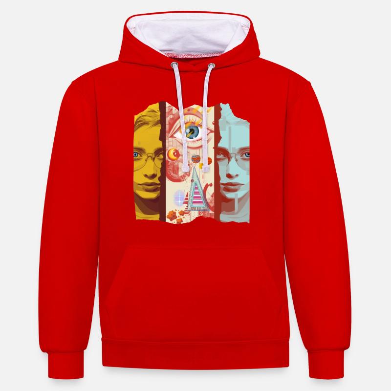 Design d’art moderne - Sweat à capuche contrasté - rouge/blanc