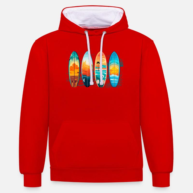 Planches Surf - Sweat à capuche contrasté - rouge/blanc