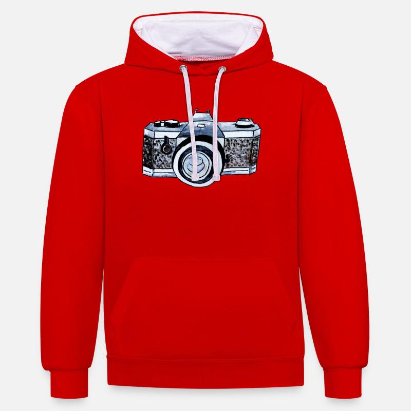 Caméra - Sweat à capuche contrasté - rouge/blanc
