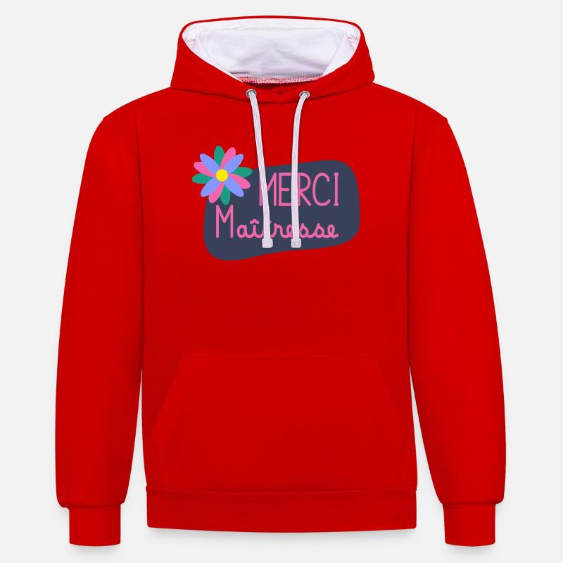 MAÎTRESSE. MAITRE. MERCI. MERCI MAÎTRESSE - Sweat à capuche contrasté - rouge/blanc