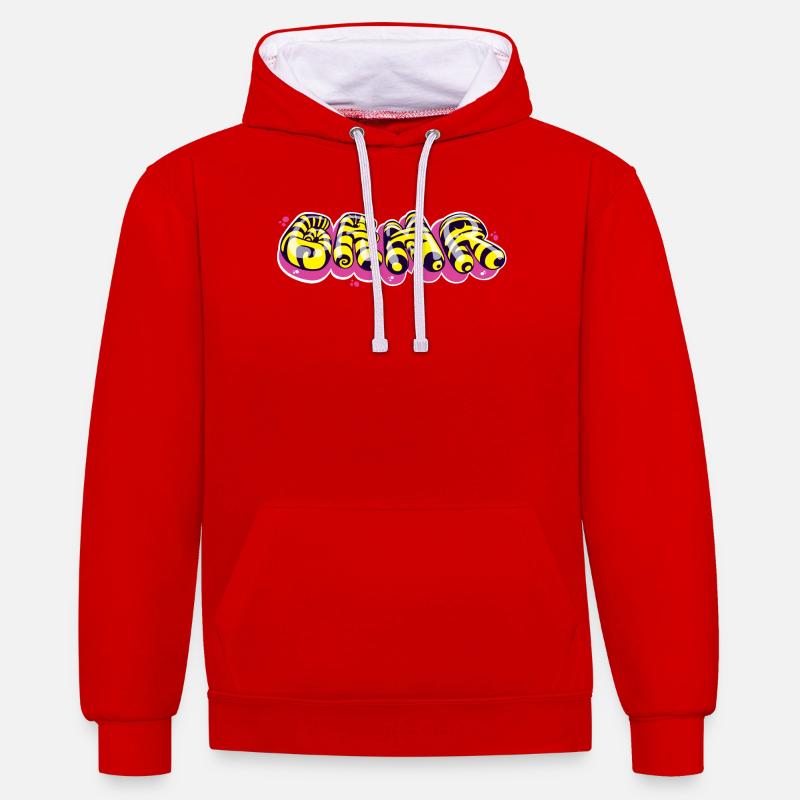 Farbenfrohes Textdesign im Graffiti-Stil - Kontrast-Hoodie - Rot/Weiß