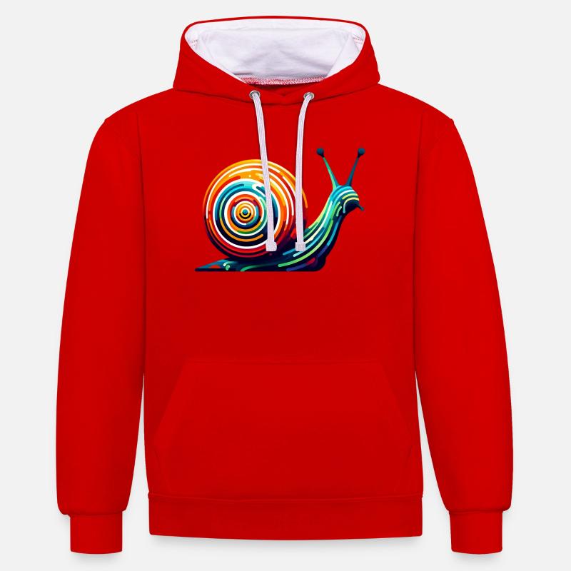 Escargot - Sweat à capuche contrasté - rouge/blanc