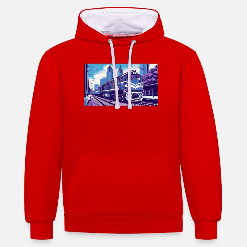 Train 2 1 - Sweat à capuche contrasté - rouge/blanc