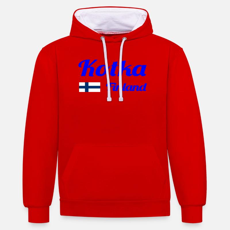 Kotka Finlande - Imprimés élégants - Sweat à capuche contrasté - rouge/blanc