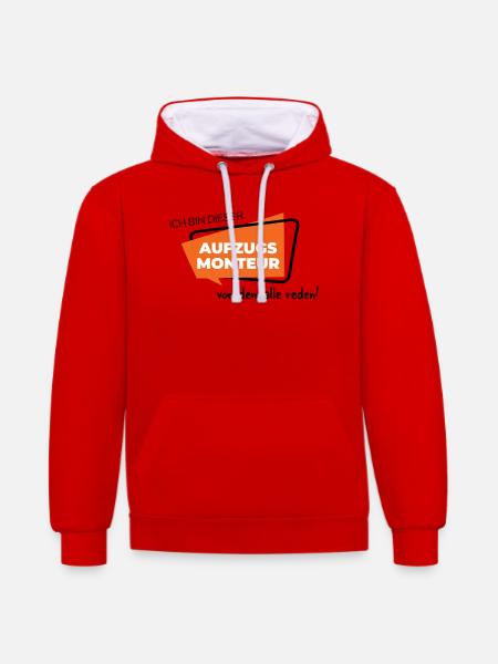 Aufzugsmonteur - Kontrast-Hoodie - Rot/Weiß